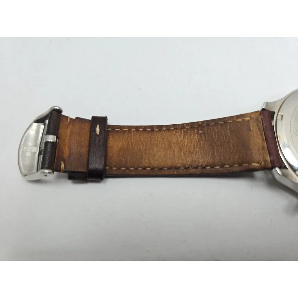 Vince Camuto Mens 42mm Watch VC1101SV Silver Tone Multi Dial Leather New Battery